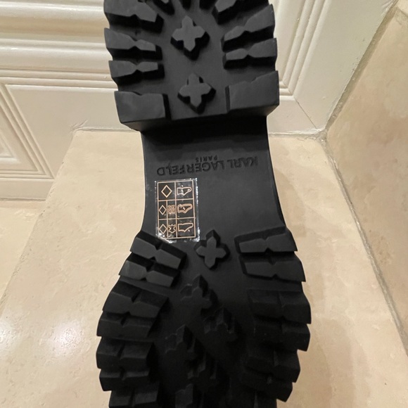 Karl Lagerfeld Paris Black Leather Combat Boots - Picture 7 of 7